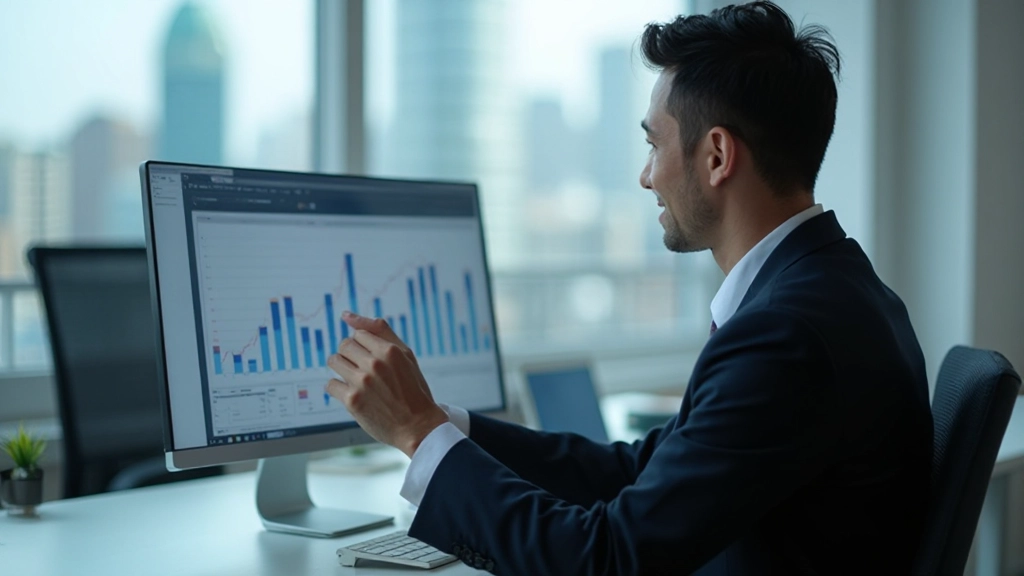 Успешный профессионал анализирует график роста продуктивности на экране