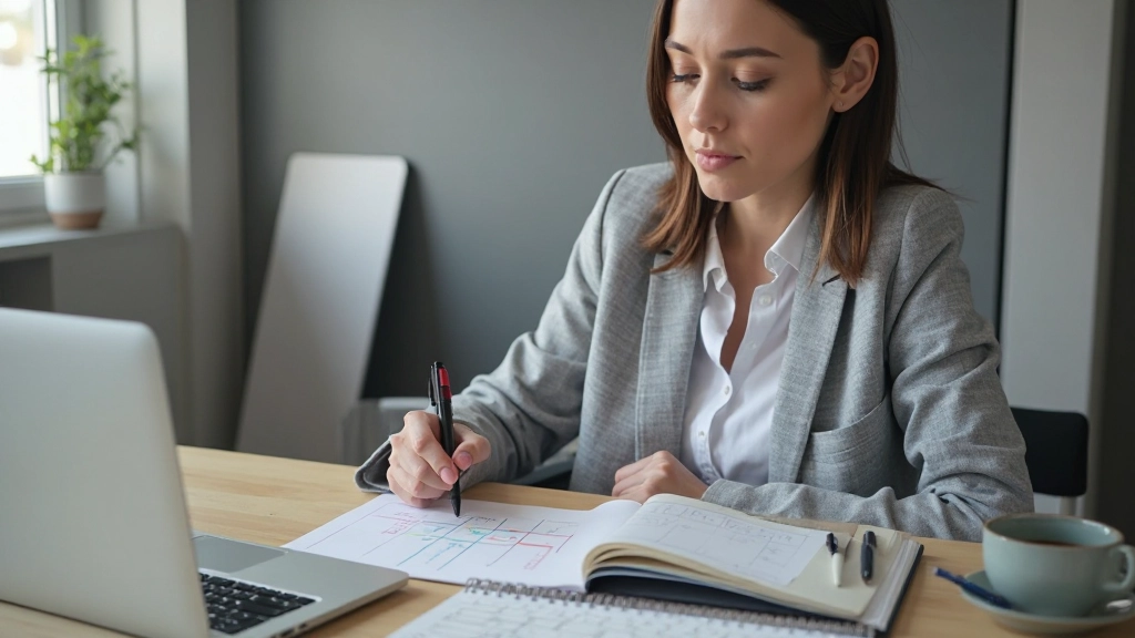 Профессиональный рабочий стол с ноутбуком, планером и организованными приоритетами